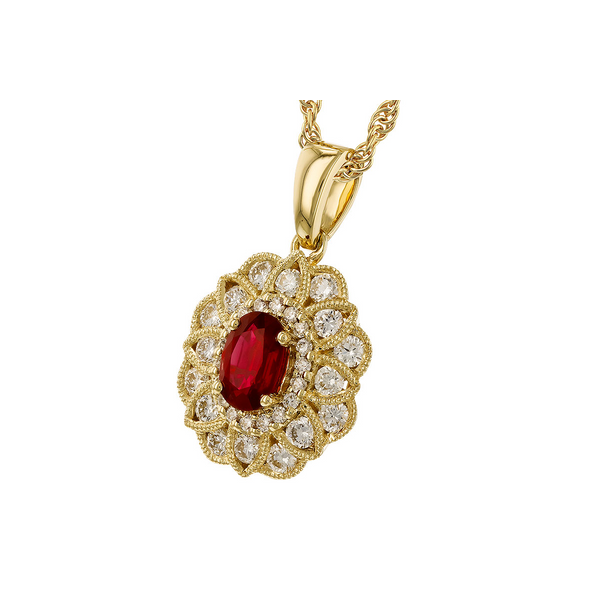 Vintage-Inspired Ruby & Diamond Necklace in Yellow Gold Conti Jewelers Endwell, NY