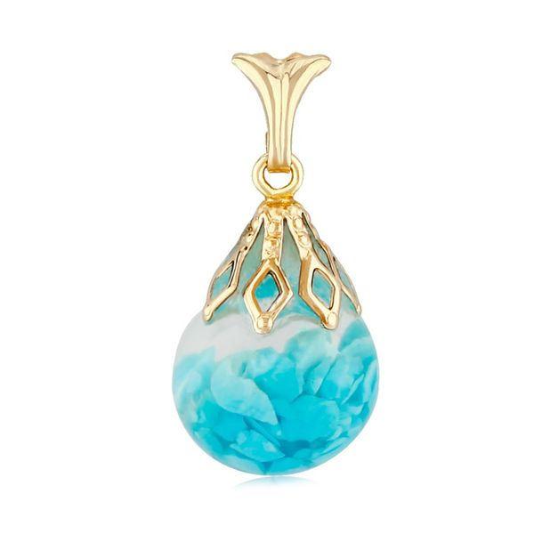 14k Yellow Gold Floating Turquoise Pendant Necklace Conti Jewelers Endwell, NY