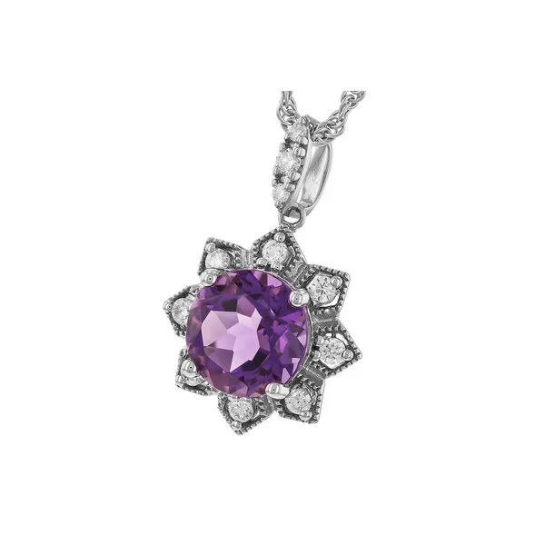 Amethyst & Diamond Flower Necklace in 14k White Gold Image 2 Conti Jewelers Endwell, NY