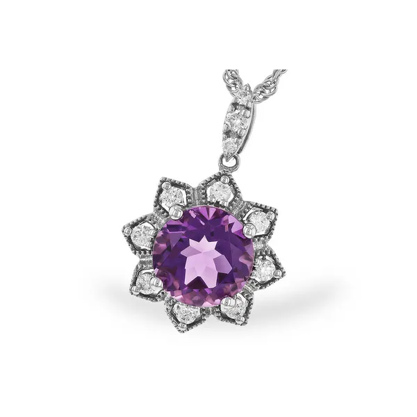 Amethyst & Diamond Flower Necklace in 14k White Gold Conti Jewelers Endwell, NY