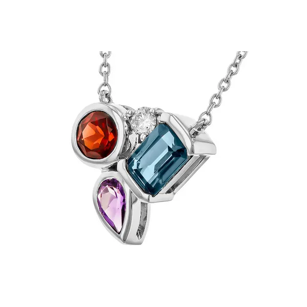 Garnet, Amethyst, London Blue Topaz, & Diamond Necklace in 14k White Gold Image 2 Conti Jewelers Endwell, NY