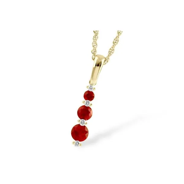 Ruby & Diamond Three Stone Necklace in 14k Yellow Gold Conti Jewelers Endwell, NY