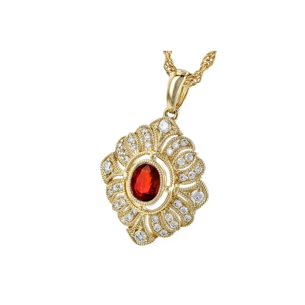 Vintage Inspired Ruby & Diamond Filigree Necklace in 14k Yellow Gold Image 2 Conti Jewelers Endwell, NY