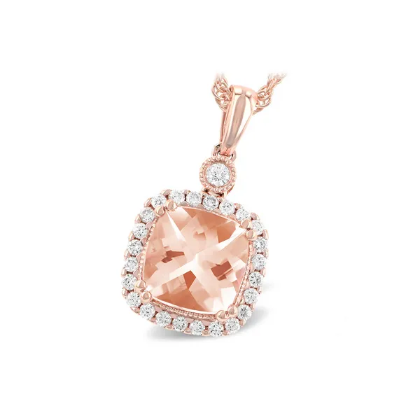 Morganite and Diamond Halo Necklace in 14k Rose Gold Conti Jewelers Endwell, NY