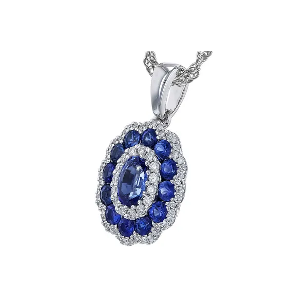Sapphire and Diamond Double Halo Necklace in 14k White Gold Image 2 Conti Jewelers Endwell, NY