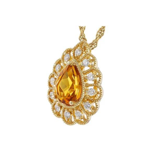 3/4 Ctw. Citrine & Diamond Filigree Halo Pendant Necklace in 14k Yellow Gold Image 2 Conti Jewelers Endwell, NY