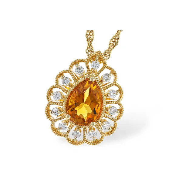 3/4 Ctw. Citrine & Diamond Filigree Halo Pendant Necklace in 14k Yellow Gold Conti Jewelers Endwell, NY