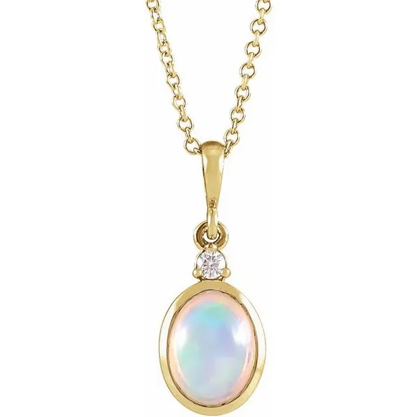 Ethiopian Opal & .015 CT Diamond Necklace in 14k Yellow Gold Conti Jewelers Endwell, NY