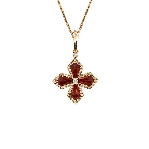 1.95 Ctw. Garnet and Diamond Maltese Cross Necklace in 14k Yellow Gold Conti Jewelers Endwell, NY