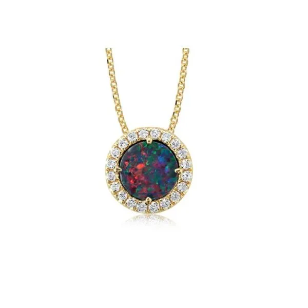 Australian Opal Doublet & Diamond Necklace in 14k Yellow Gold Conti Jewelers Endwell, NY