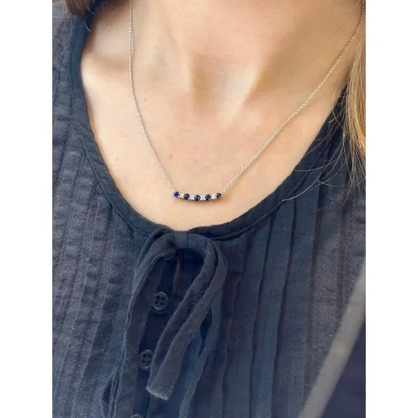 Sapphire Bar Necklace with Diamond Accents in 14kt White Gold Image 2 Conti Jewelers Endwell, NY