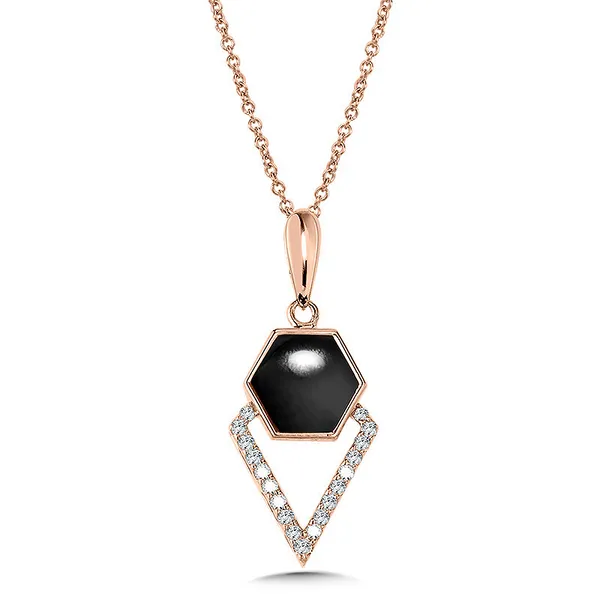 .60 Ctw. Onyx and Diamond Necklace in 14k Rose Gold Conti Jewelers Endwell, NY