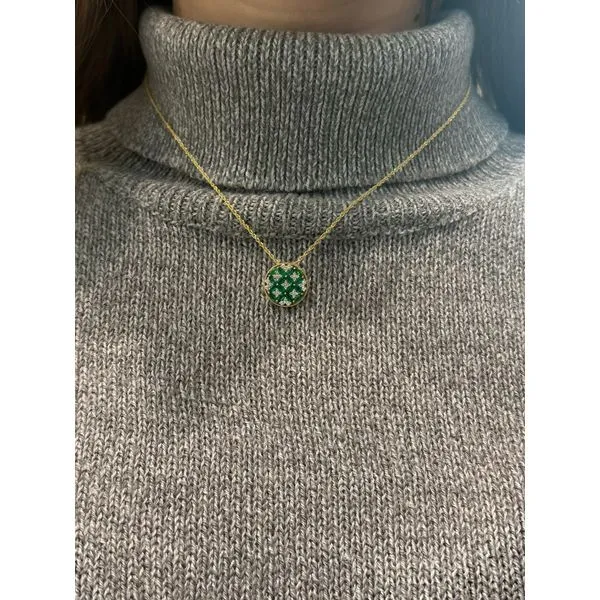 1.32ct. tw. Emerald and Diamond Medallion Necklace in 14k Yellow Gold Image 3 Conti Jewelers Endwell, NY
