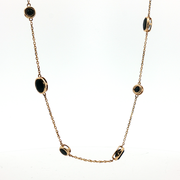 3.49 cttw. Black Onyx Adjustable Station Necklace in 14k Yellow Gold 18'' Conti Jewelers Endwell, NY