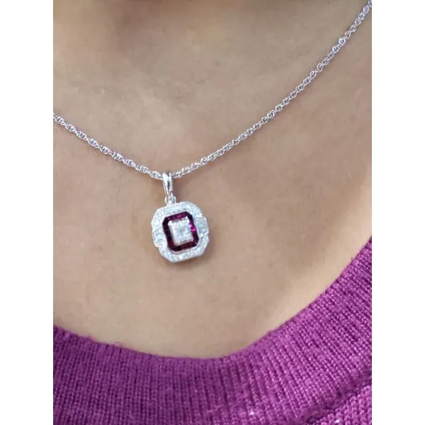 14k White Gold 0.48cttw Ruby & Dia Necklace Image 2 Conti Jewelers Endwell, NY