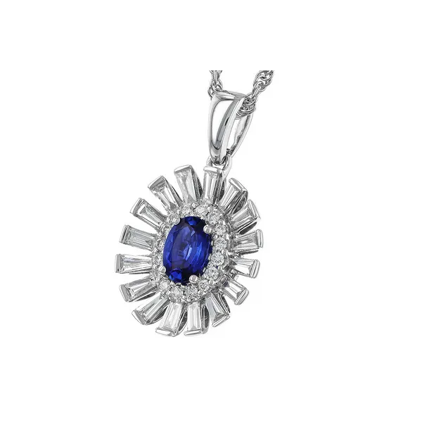 Blue Sapphire Sun Burst Necklace in White Gold Image 2 Conti Jewelers Endwell, NY