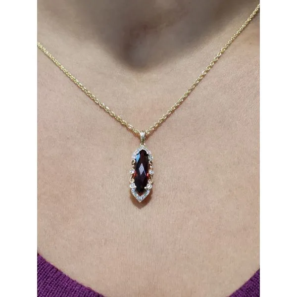 14k Yellow Gold Oval Garnet & Diamond Necklace Image 2 Conti Jewelers Endwell, NY