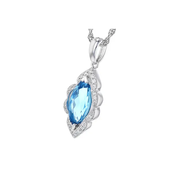 Diamond and Marquise-Cut Blue Topaz  Necklace in 14k White Gold Image 2 Conti Jewelers Endwell, NY