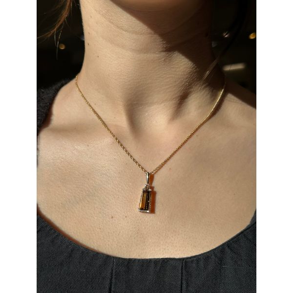 14k Yellow Gold Tappered Baquette Citrine & Diamond Halo Necklace Image 2 Conti Jewelers Endwell, NY