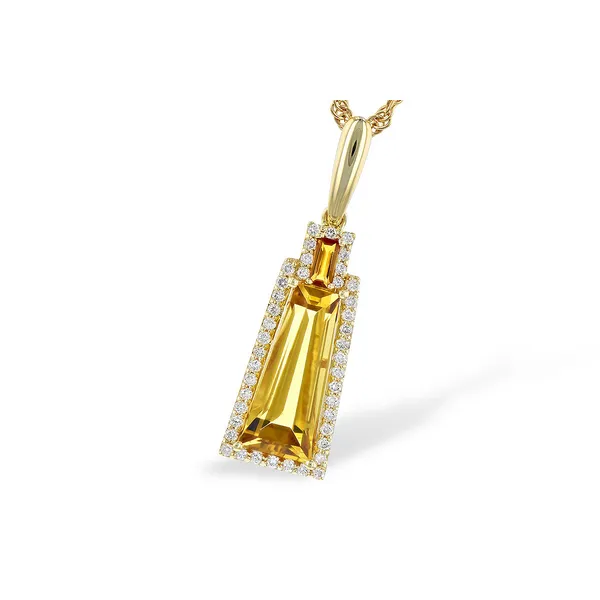14k Yellow Gold Tappered Baquette Citrine & Diamond Halo Necklace Conti Jewelers Endwell, NY