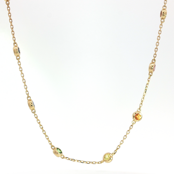 Multiple Sapphire Station Necklace in 14k Yellow Gold 18