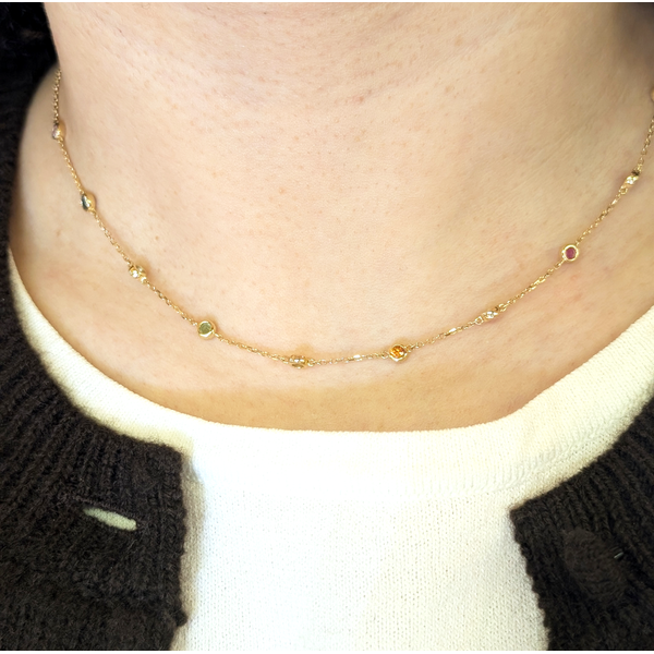 Multiple Sapphire Station Necklace in 14k Yellow Gold 18" Image 2 Conti Jewelers Endwell, NY