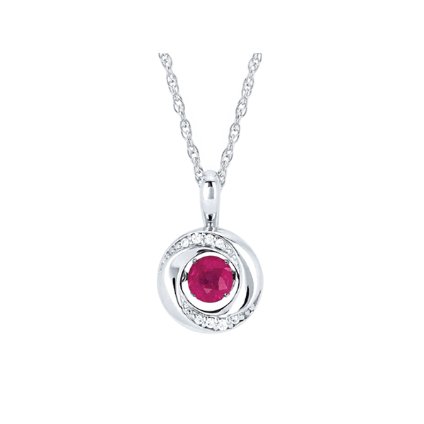 Shimmering Diamonds® Knot Pendant With 3/8 Tgw. Ruby Birthstone And .03 Ctw. Of Diamonds Sterling Silver (July) Conti Jewelers Endwell, NY