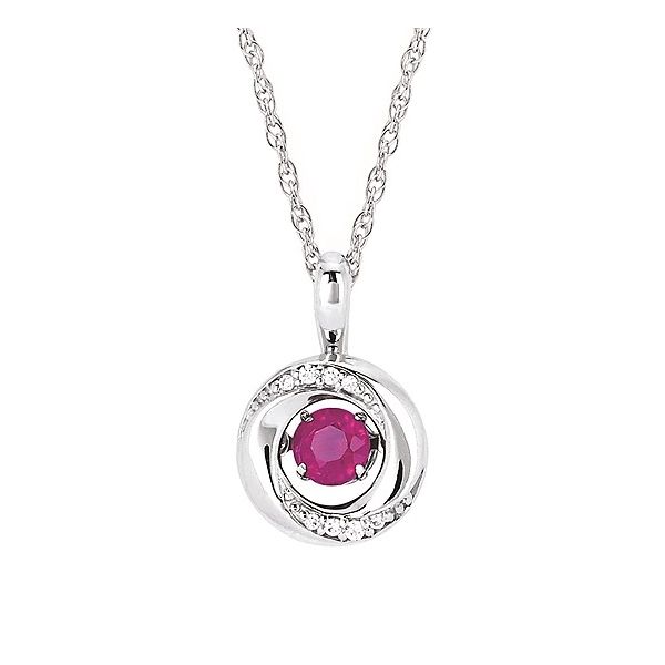 Shimmering Diamonds&reg; Knot Pendant With 3/8 Tgw. Ruby Birthstone And .03 Ctw. Of Diamonds Sterling Silver (July) Image 2 Conti Jewelers Endwell, NY