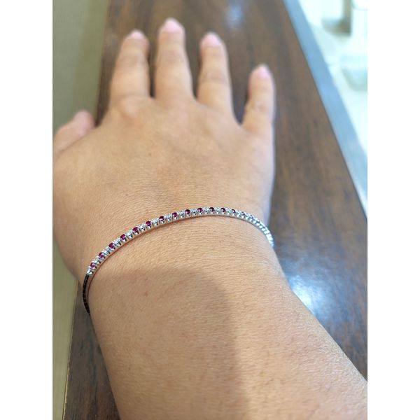 1/4  Ctw. Alternating Ruby and Diamond Bangle in 14k White Gold Image 2 Conti Jewelers Endwell, NY