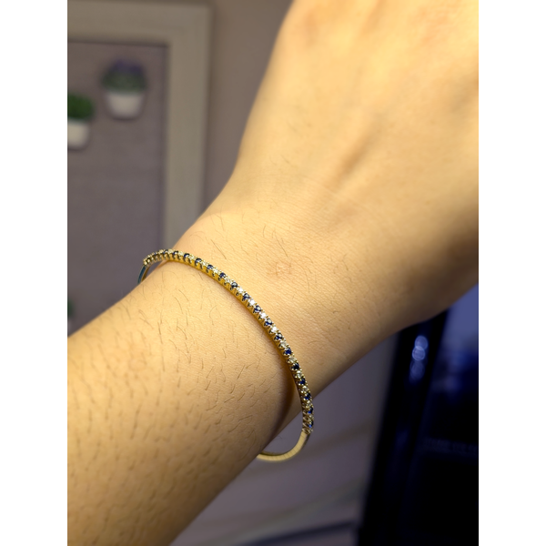 1/2cttw. Diamond  and Blue Sapphire Flexi Bangle in 14k Yellow Gold Image 2 Conti Jewelers Endwell, NY