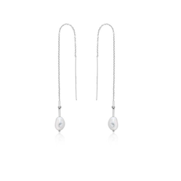 Silver Pearl Threader Earrings Conti Jewelers Endwell, NY