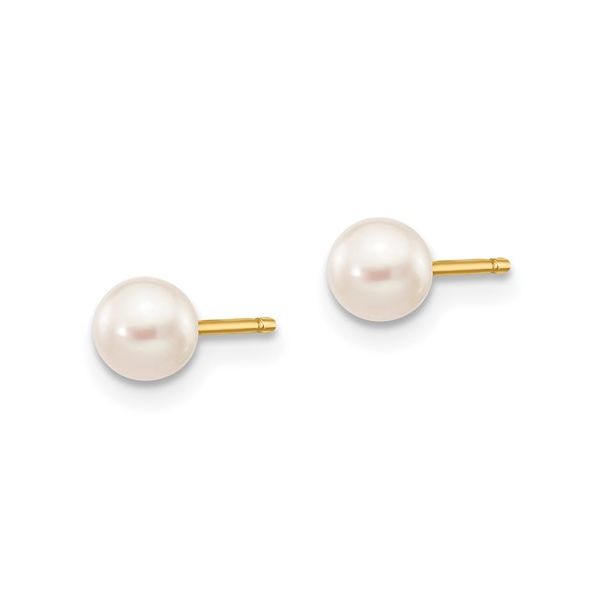 14k 4-5mm White Round Freshwater Cultured Pearl Stud Post Earrings Image 2 Conti Jewelers Endwell, NY