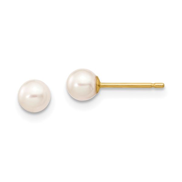 14k 4-5mm White Round Freshwater Cultured Pearl Stud Post Earrings Conti Jewelers Endwell, NY