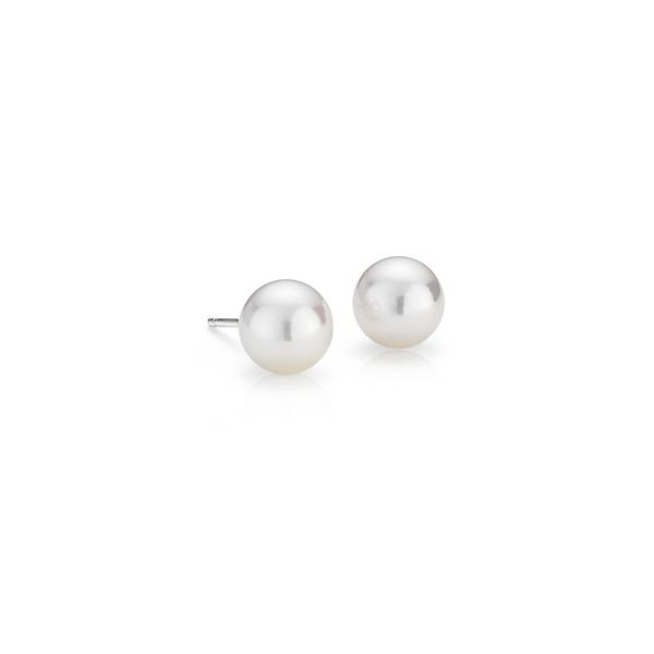 7mm White Akoya Pearl Stud Earrings in 14k White Gold Conti Jewelers Endwell, NY