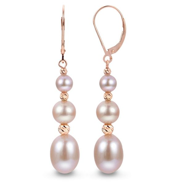 Nautral Multi Pink Freshwater Pearl & Brilliant Bead Lever Back Earrings in 14k Rose Gold Conti Jewelers Endwell, NY