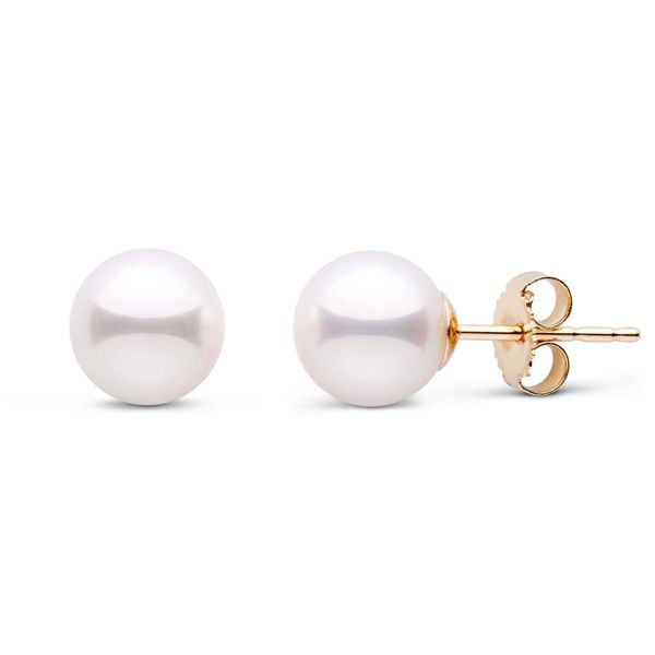 7mm White Akoya Pearl Stud Earrings in 14k Yellow Gold Conti Jewelers Endwell, NY