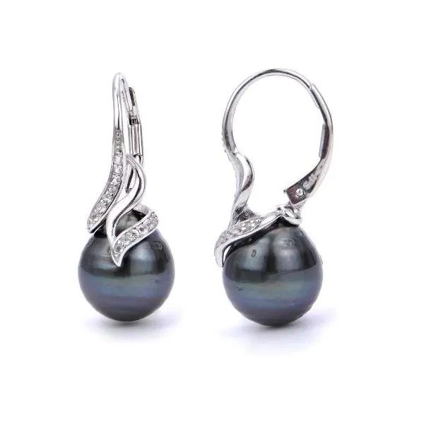 Tahitian Cultured Pearl & White Topaz Earrings Sterling Silver Conti Jewelers Endwell, NY