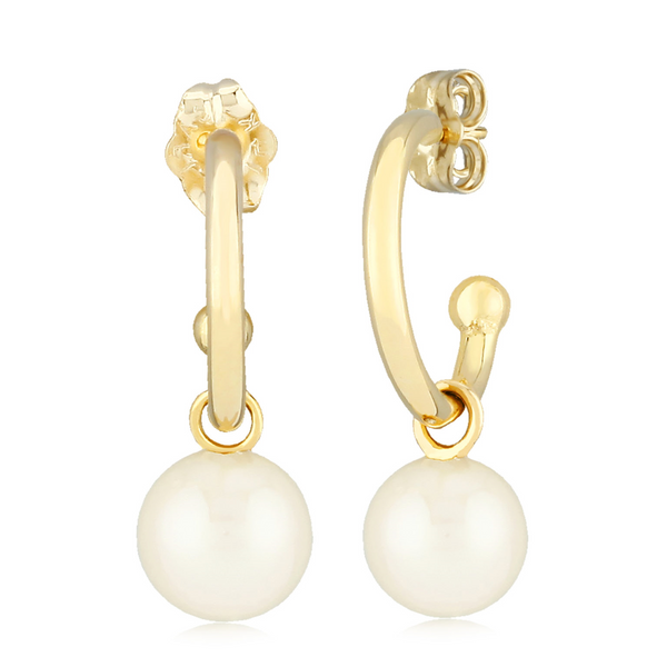 Cultured Pearl Hoop Dangle Earrings in 14k Yellow Gold Conti Jewelers Endwell, NY