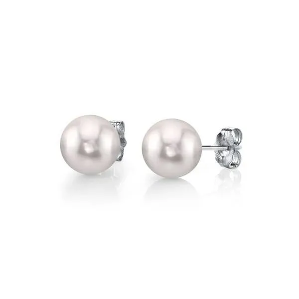 8.0mm White Akoya Pearl Stud Earrings in 14k White Gold Conti Jewelers Endwell, NY
