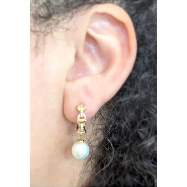 6.3 cttw. Pearl and Diamond Dangle Earrings in 14k Yellow Gold Image 2 Conti Jewelers Endwell, NY