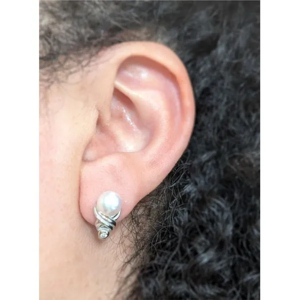 Japanese Cultured Pearl and Diamond Stud Earrings in 18k White Gold Image 2 Conti Jewelers Endwell, NY