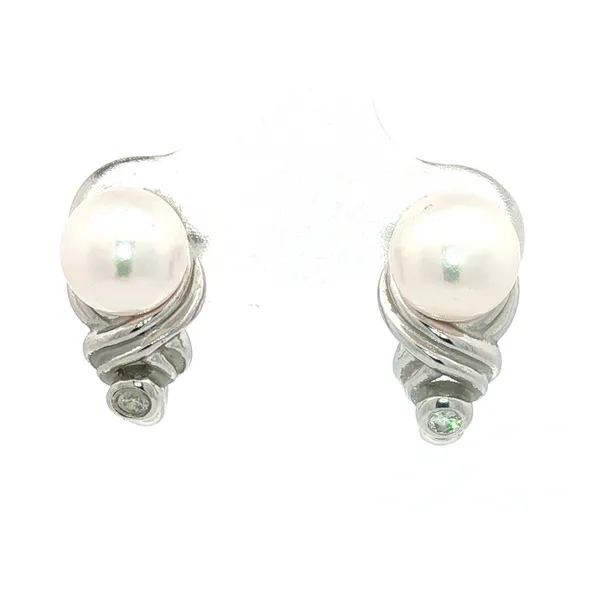 Japanese Cultured Pearl and Diamond Stud Earrings in 18k White Gold Conti Jewelers Endwell, NY