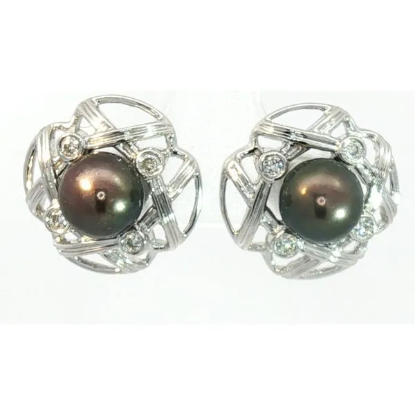 7.5mm Japanese Cultured Pearls and Diamond Stud Earrings in 18k White Gold Conti Jewelers Endwell, NY