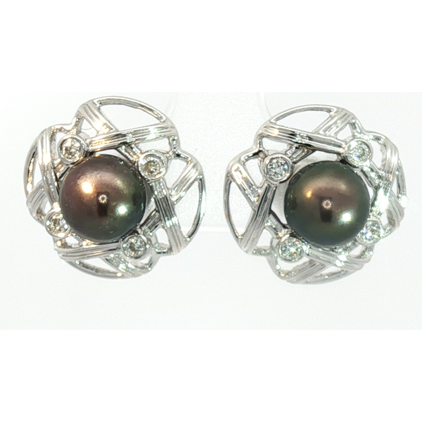 7.5mm Japanese Cultured Pearls and Diamond Stud Earrings in 18k White Gold Conti Jewelers Endwell, NY