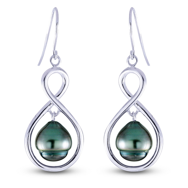 Sterling silver and 8-9 mm Tahitian cultured pearl drop earrings. Conti Jewelers Endwell, NY