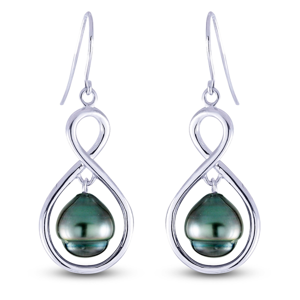 Sterling silver and 8-9 mm Tahitian cultured pearl drop earrings. Conti Jewelers Endwell, NY