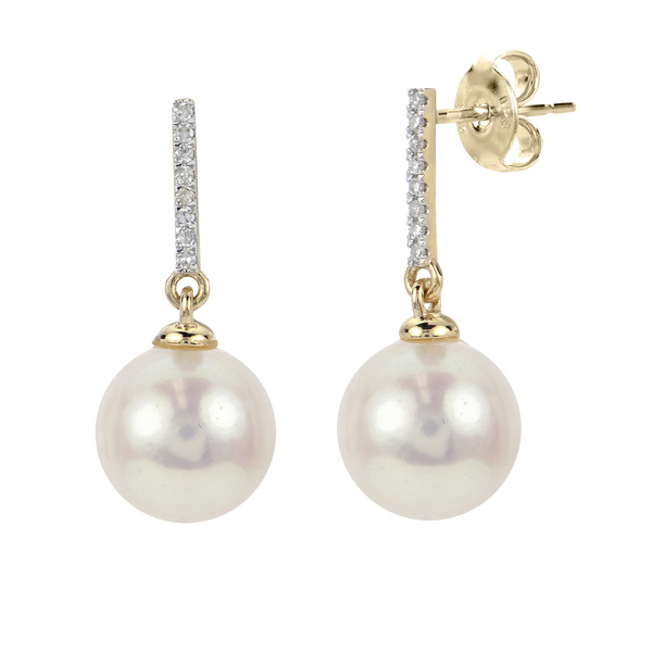 8.5 - 9mm Freshwater Pearl and Diamond Drop Earrings in 14k Yellow Gold Conti Jewelers Endwell, NY