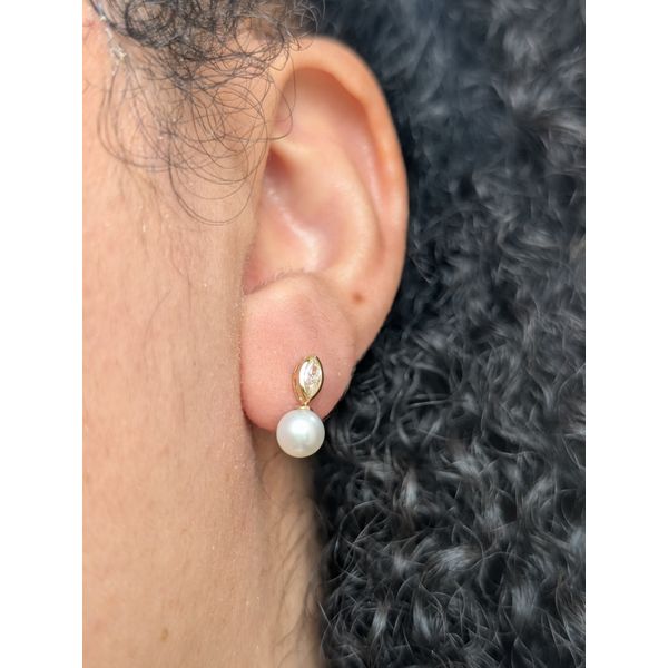 14KT Yellow Gold Freshwater Pearl & Lab grown diamond Earrings Image 2 Conti Jewelers Endwell, NY