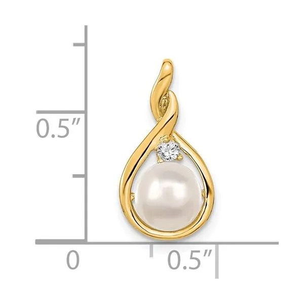 14k 7mm White Round Freshwater Cultured Pearl And Diamond Pendant Image 2 Conti Jewelers Endwell, NY