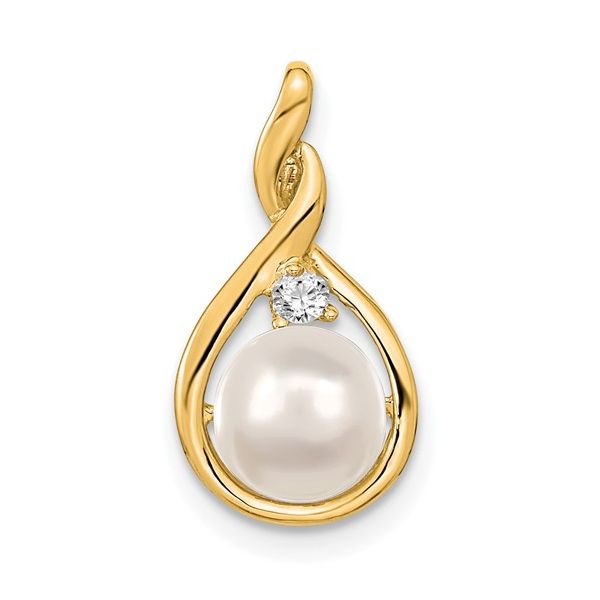 14k 7mm White Round Freshwater Cultured Pearl And Diamond Pendant Conti Jewelers Endwell, NY